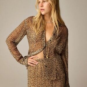 J Crew Sheer leopard-print shirt in crinkle chiffon With Tank Size 00 CD521 NWT
